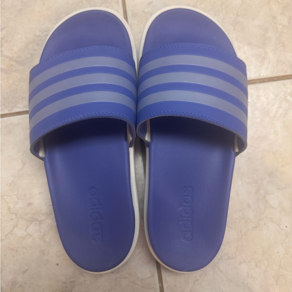 Adidas Royal Blue Slides with Stripes